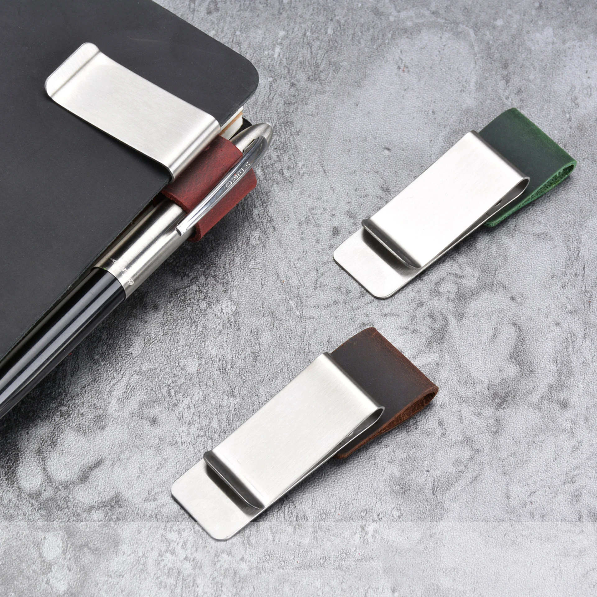 

Hot Selling Pen Loop Notebook PU Leather Pen Holder with Stainless Steel Clip
