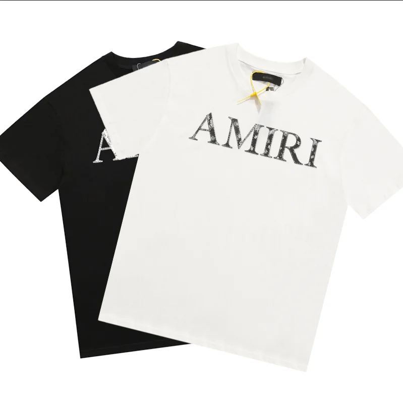 

Amiris T Shirt Lettering Print O-neck Cotton Plus Size Men's T-shirts Unisex, White&black