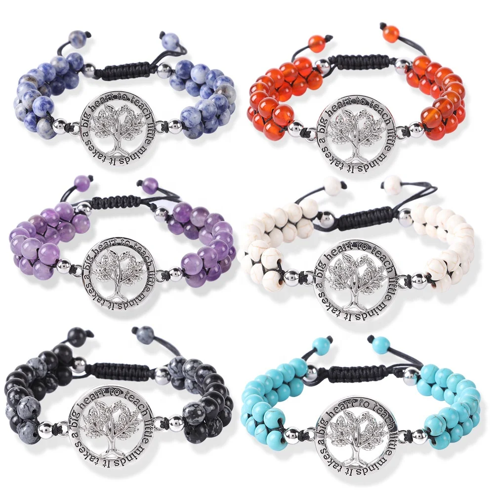 

Hot Selling Design Women Fashion Style Tree Of Life Charm Natural Stone Beads Bracelet