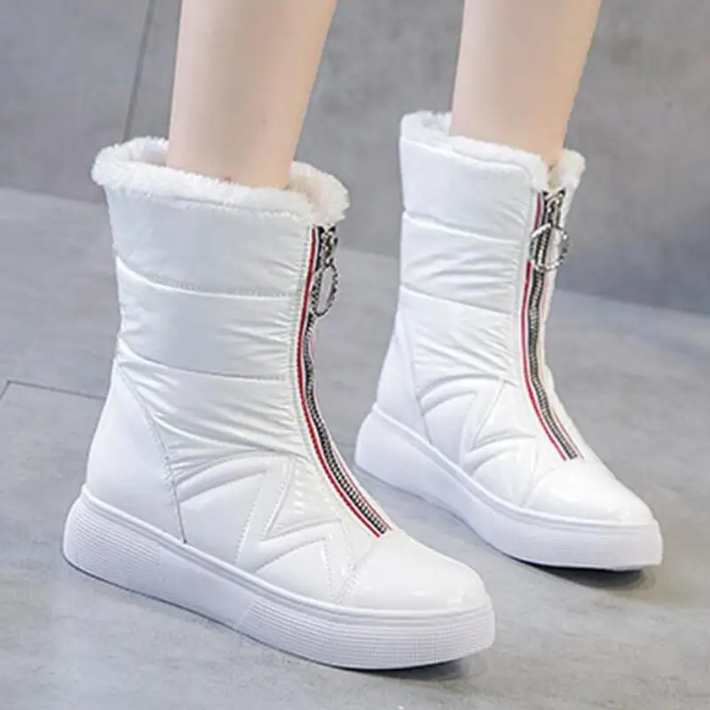 

Thicken plush Waterproof Snow Boots Women's Short Boots 2020 New Wild Joker White Boots Warm Winter Shoes Black Front Zip