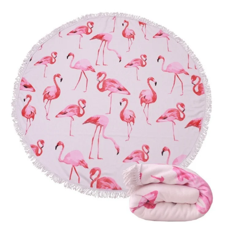 Amazon hot sale sublimation printed  terry microfibre  round beach towel with tassel details