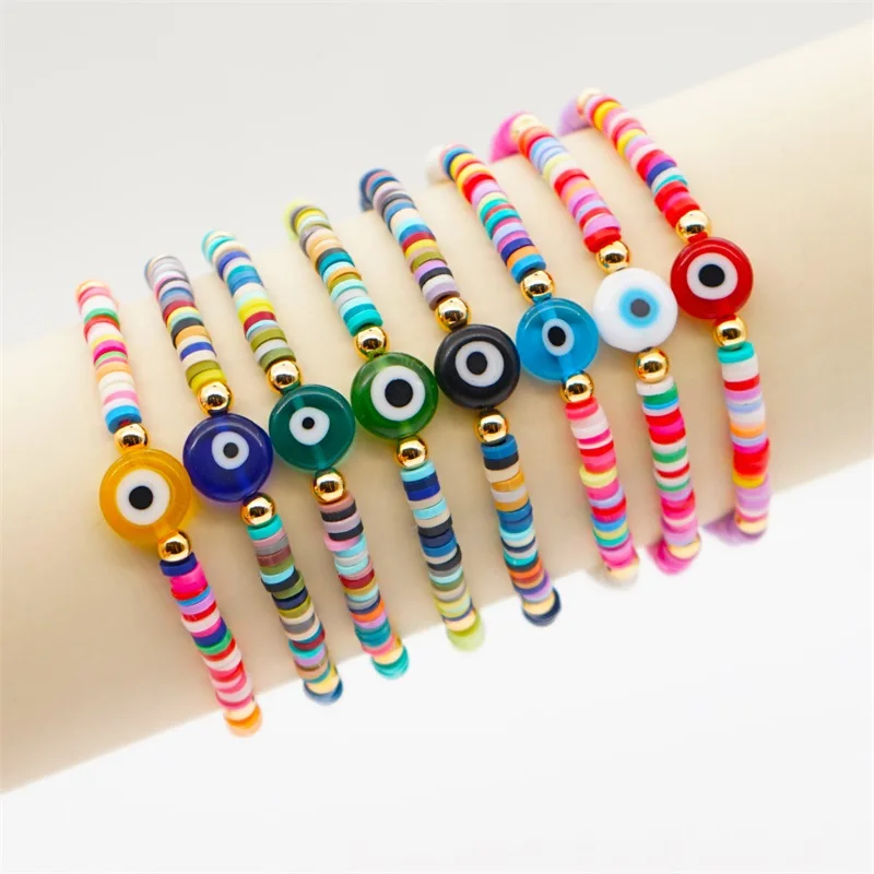

Colorful soft ceramic bracelet simple bohemian all-match glass eye beads bracelet, Multicolor
