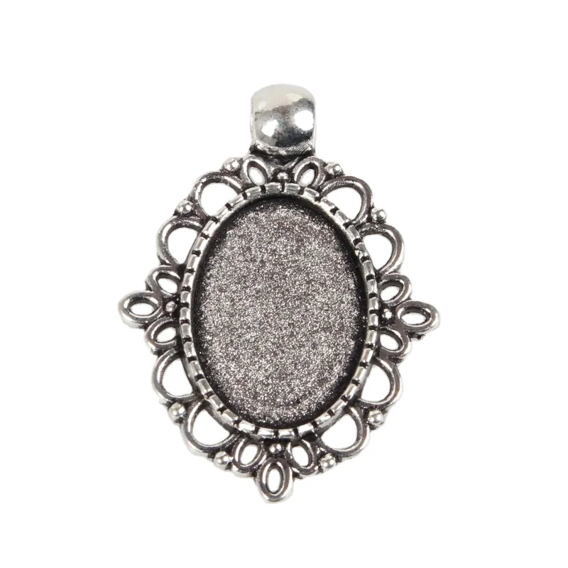 

PandaHall Tray 13x18mm Oval Alloy Cabochon Pendant Setting Antique Silver Setting