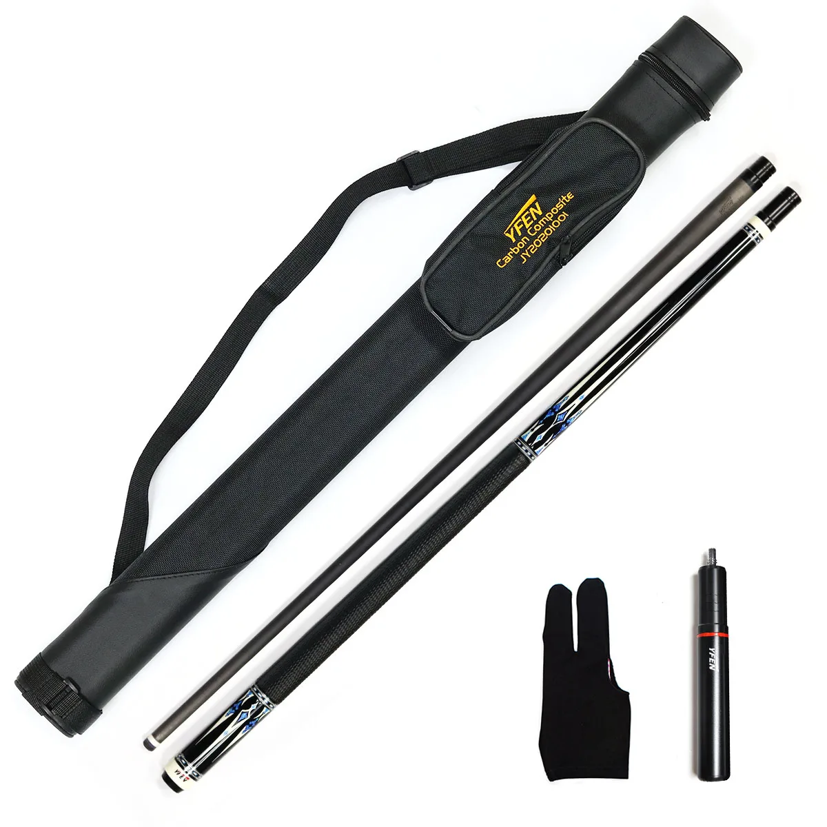 YFen Stainless Steel Center Billiard Cue 1/2 Split 100% Carbon Fiber Shaft Maple Wood Butt Nine-ball Ball Arm Pool Stick Set