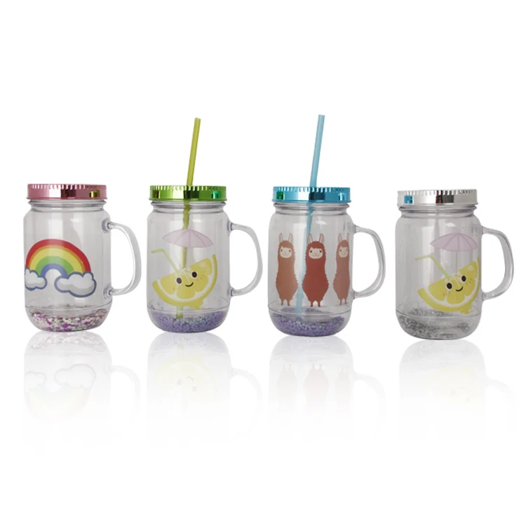 

PS Reusable Water Cups Single Wall Tumbler Mug Print Mason jar with lid, As picture
