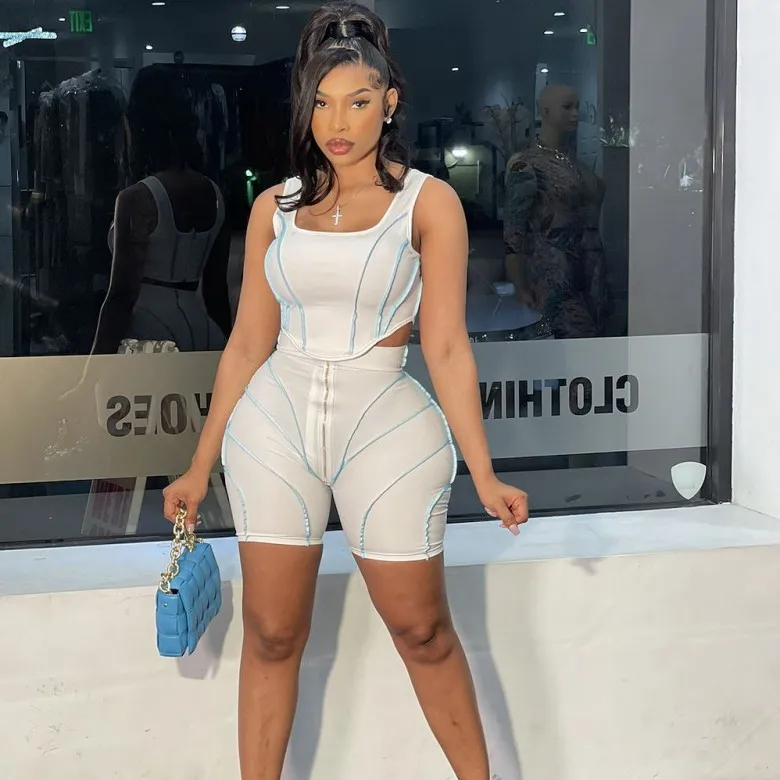 

Casual Bodycon Two Piece Short Set Women Matching Sets Workout Active Wear 2 Pieces Outfits Zip Tank Top And Shorts Hot C13824
