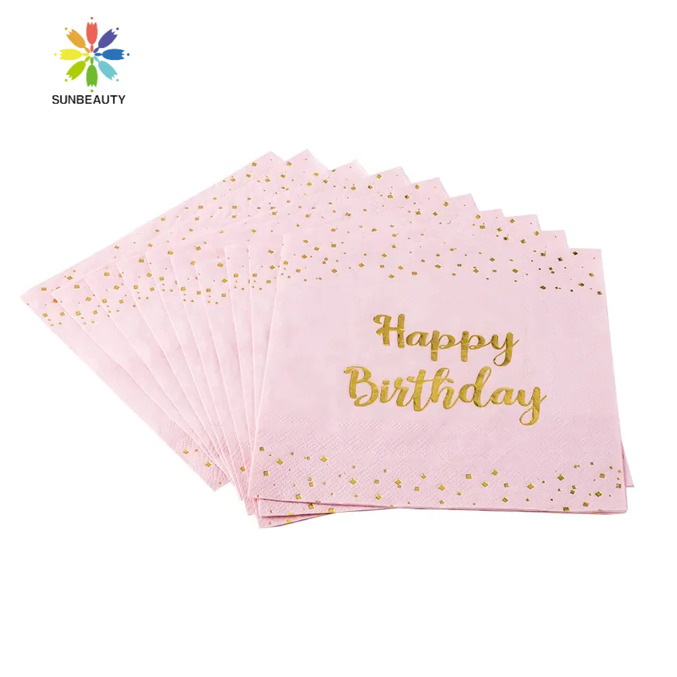 

Sunbeauty Handkerchiefs of papers Sparkle and Bash Pack Happy Birthday Disposable Napkins with Gold Foil Stars