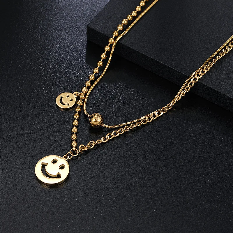 

Titanium steel necklace female fashion stainless steel Smile face transfer clavicle chain necklace for women
