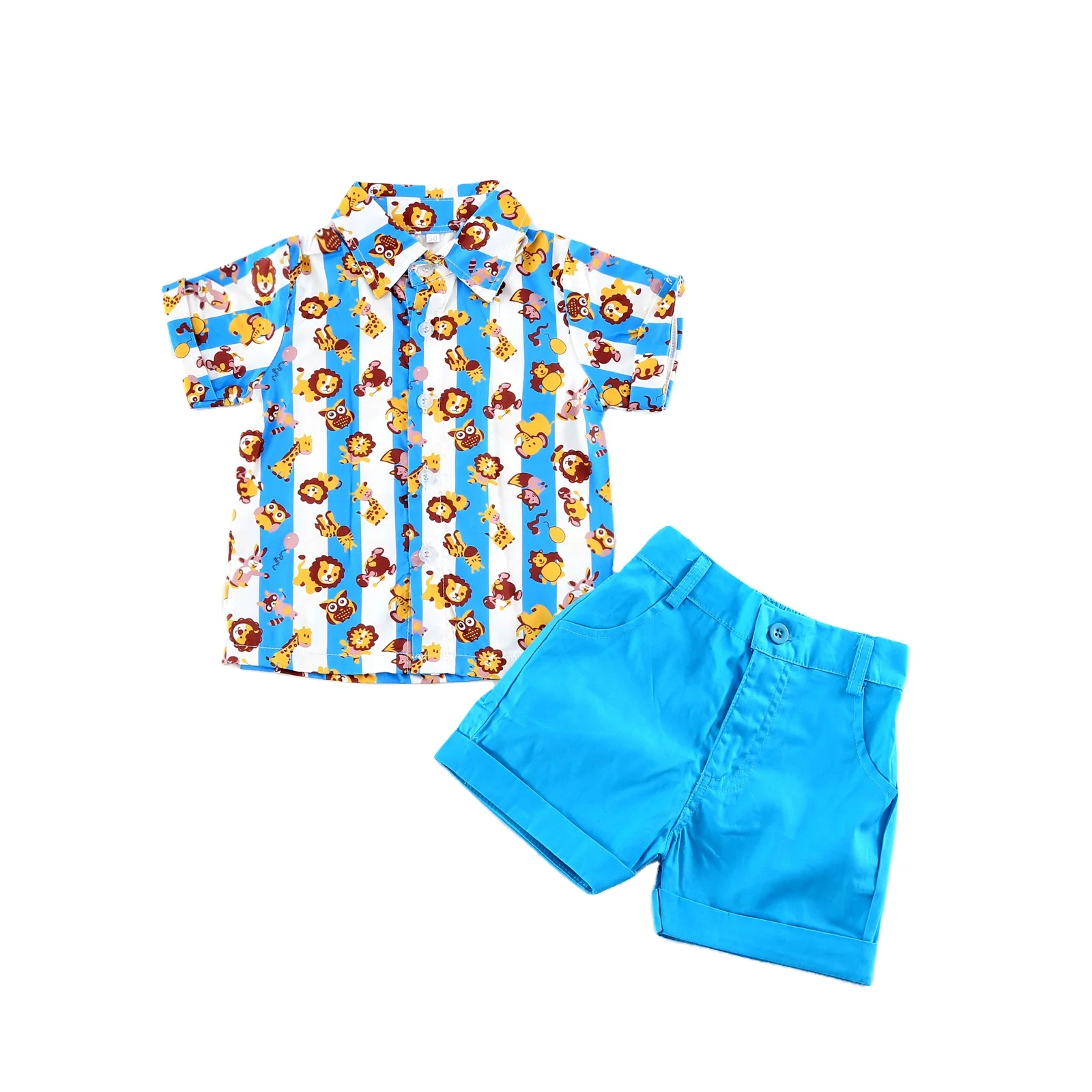 

New cartoon shirt and light blue shorts two-piece suit