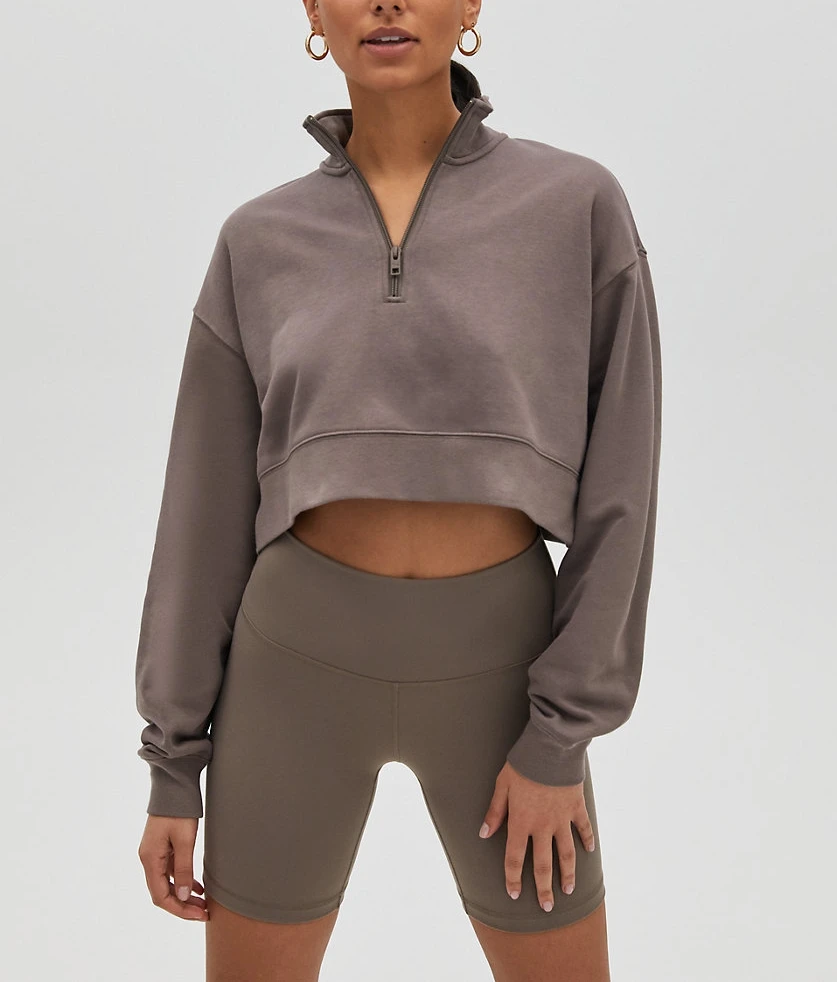 

custom women hoodie polyester cotton cropped pullover croptop brown zip up hoodie streetwear