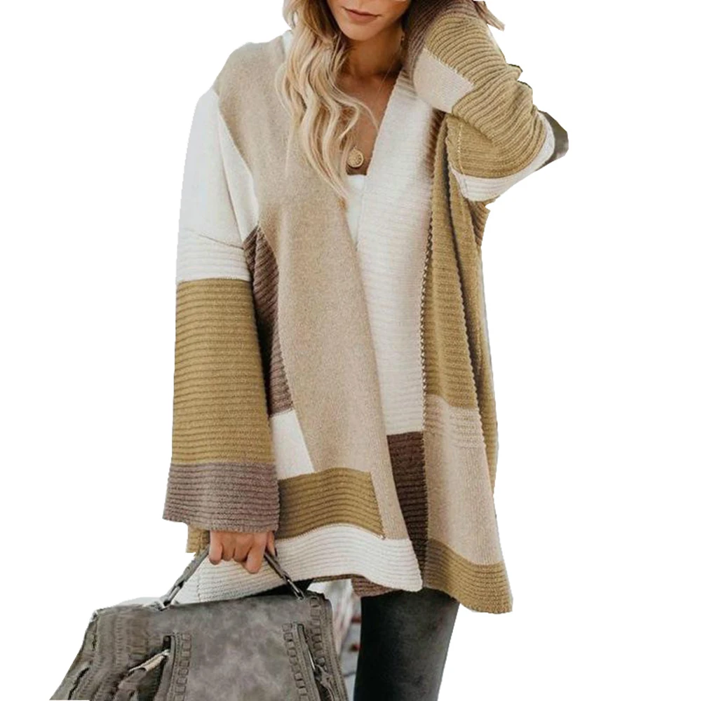 

Fall and Winter Women Casual Cardigan Coat Solid Color Patchwork Button Streetwear Warm Overcoat Ladies Trendy Plus Size Coats