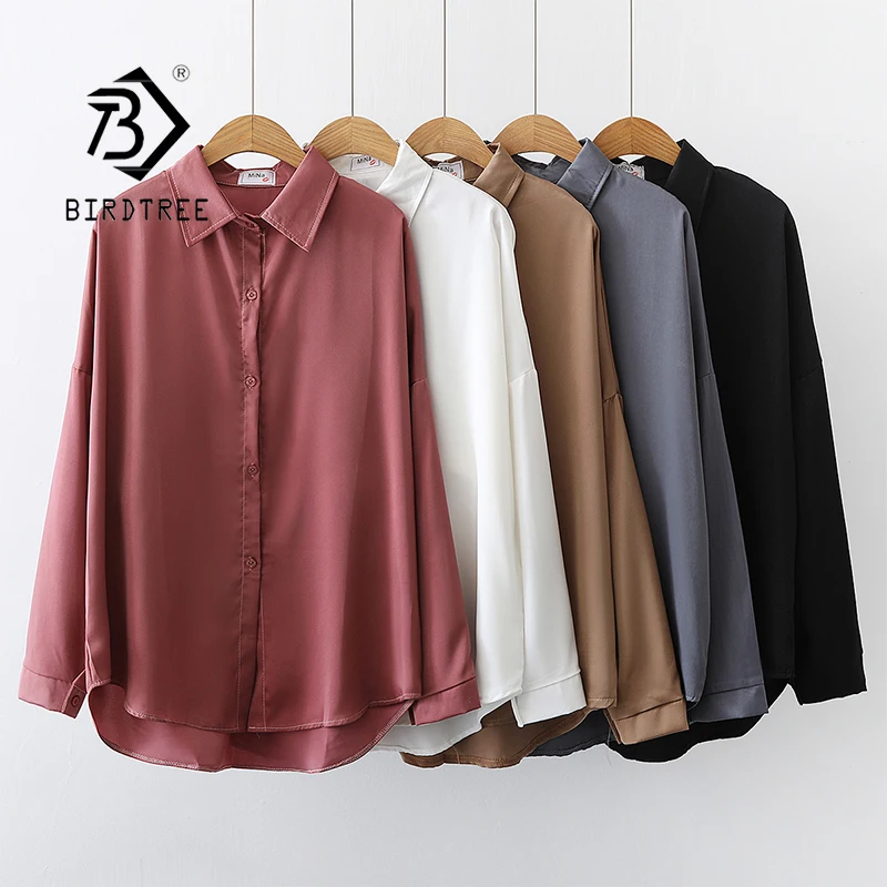

2020 Autumn Women 5 Colour Oversize Batwing Sleeve Shirts Turn-down Collar Casual Tops Single-Breasted Fashion Blouses T09718R