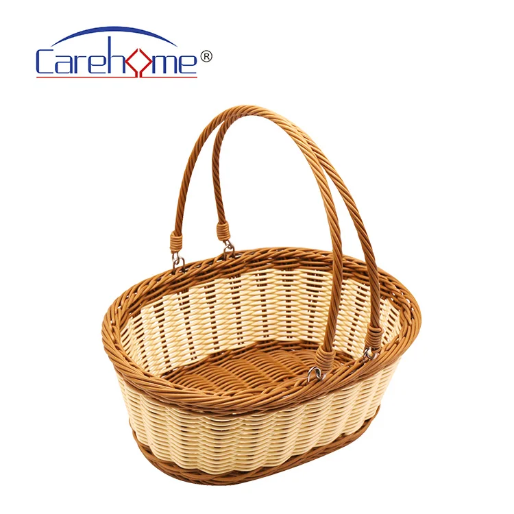 

Empty Solid PP Rattan Gift Basket with Handle, Beige empty gift basket