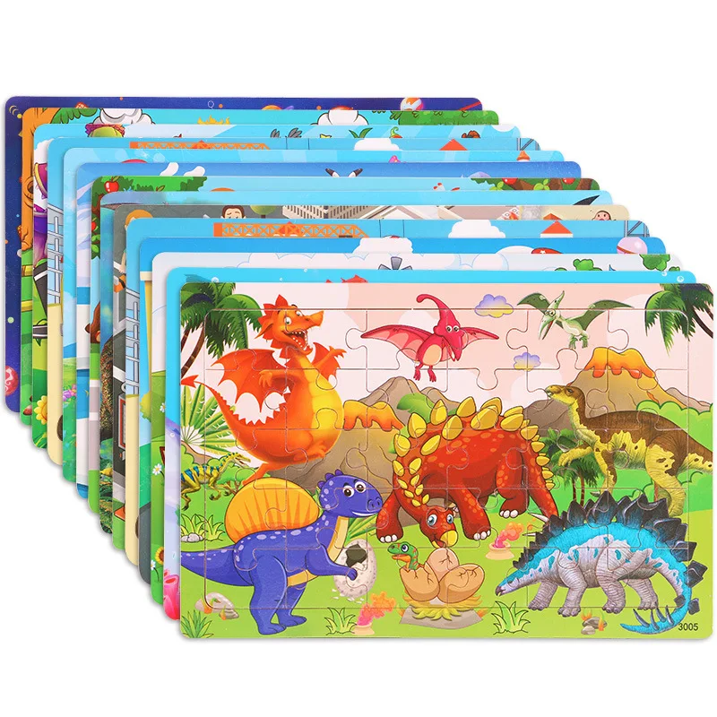 

30PCS Wooden Cartoon Children's Planar Puzzle Parent-child Interaction Dinosaur Puzzle Educational Toys