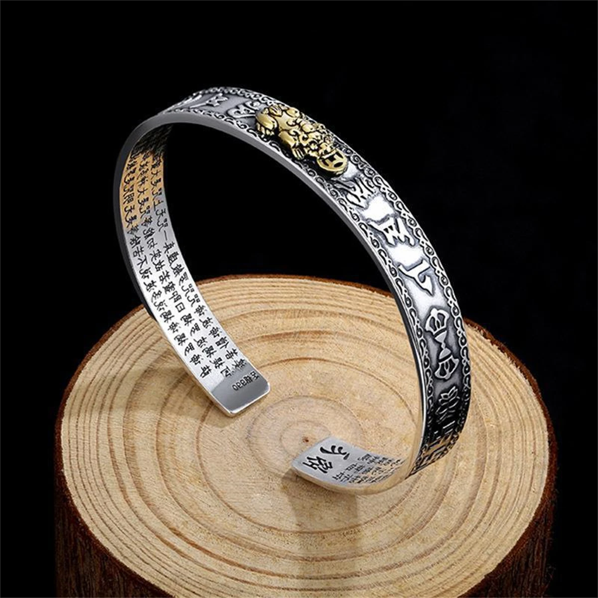 

Good Luck Feng Shui Obsidian Silver Pixiu Bracelet Bangle Attract Wealth Men Women Jewelry Gift