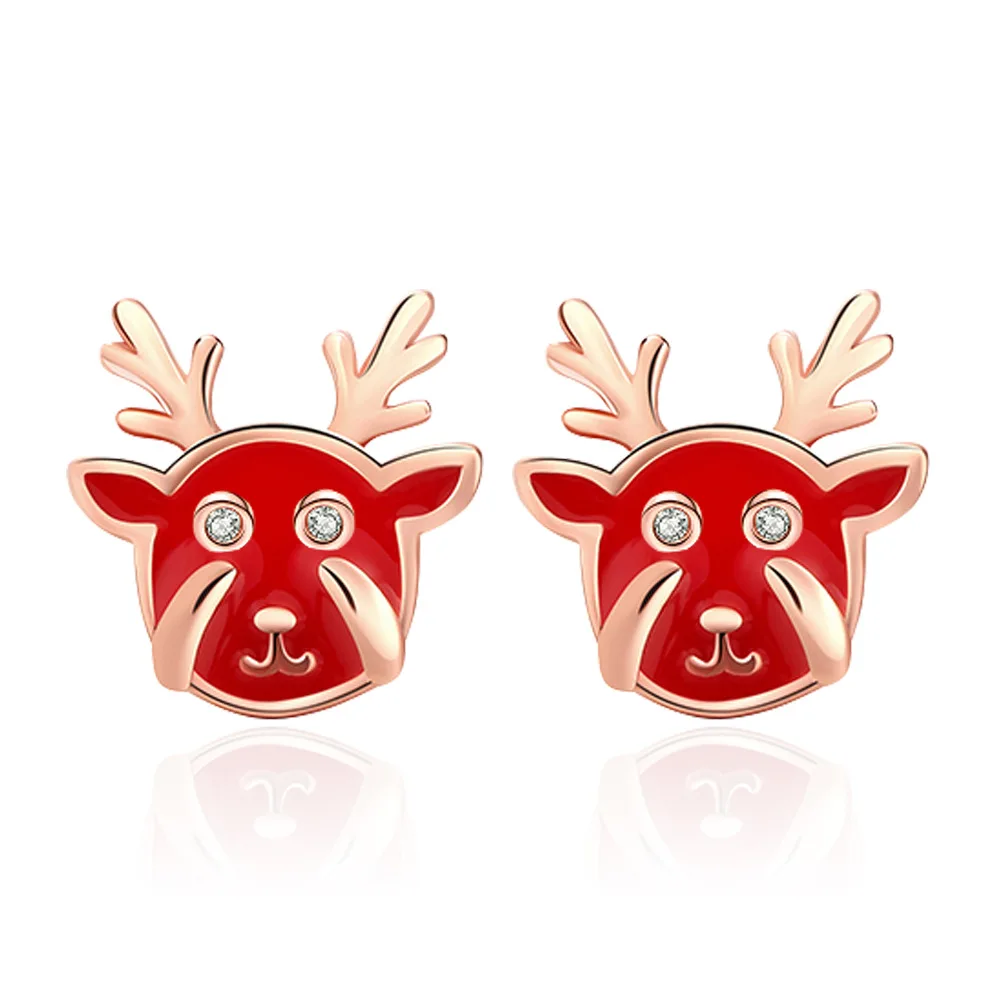 

2021 new silver-plated small and festive red antler girlfriend gift earrings