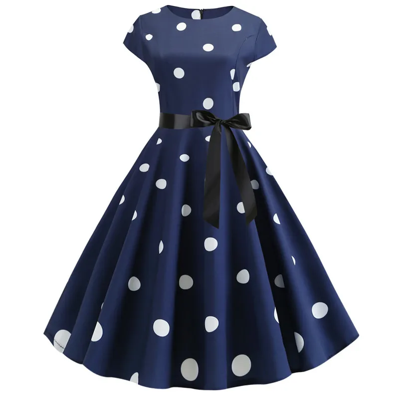 

Women Summer Dress Vintage Floral Print Rockabilly Robe Femme Sundress Vestidos Plus Size Polka Dot Party Dress