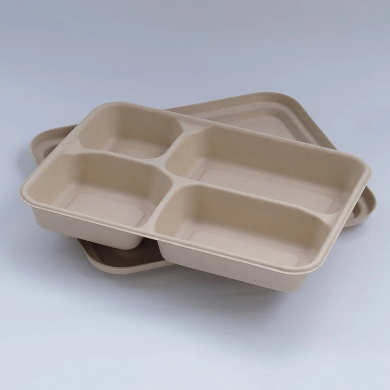 

Biodegradable Disposable Paper Lunch Box Sugarcane Bagasse Wheat Straw Fiber 4 Compartments Paper Plate Tray, Black, white, red, green or customized