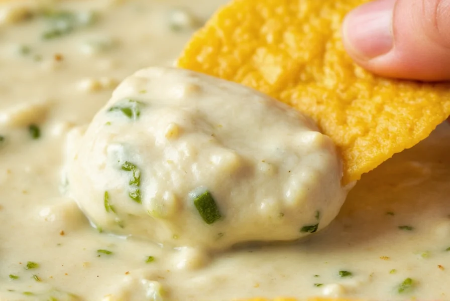 Close-up of creamy jalapeño pepper dip being scooped with tortilla chip showing perfect texture and visible jalapeño pieces