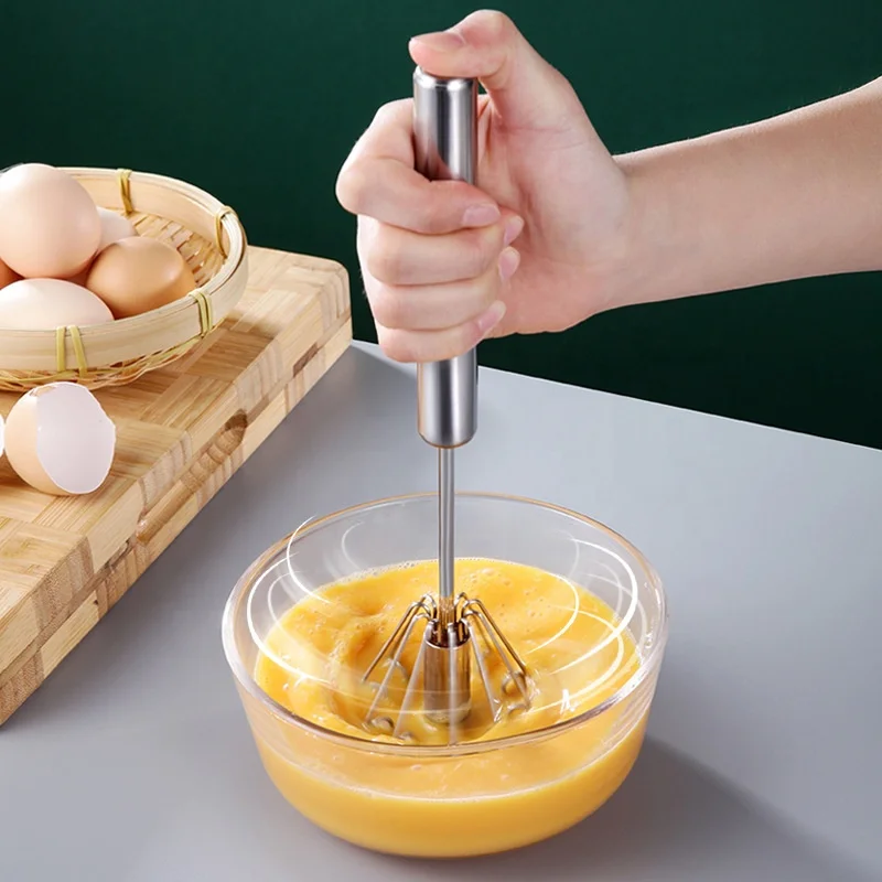 

Rustproof Durable Semi-automatic Hand Pressure Rotating Stainless Steel Whisk Manual egg beater