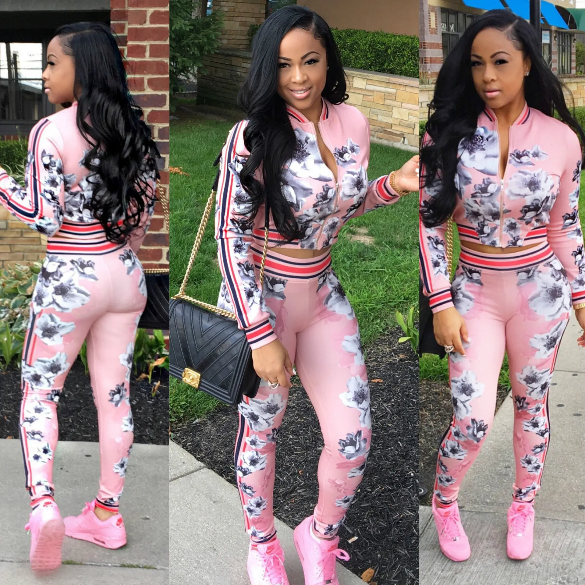 

Floral Print Women Tracksuit Two Piece Set Crop Top Pants Suit Cute Jogger Set Casual Sweat Suits