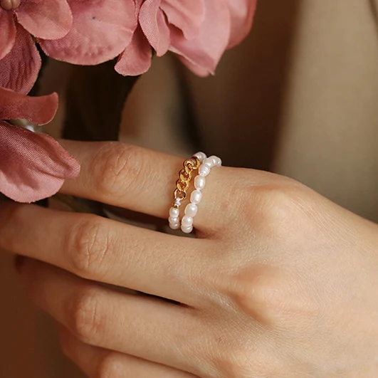 

Natual Pearl Rings Jewelry French Joint Knuckle Elegant Wedding Ring Fashion Finger Accessories Luxury Pearl Beads Band Rings
