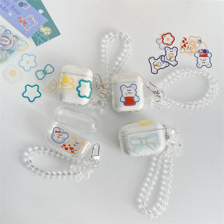 

2021 Korean Girl Kid DIY Stickers Clear Soft TPU Cover Cute Case Peal bracelet for AirPods 1 2 pro 3, Candy color style earphone cases for apple airpods