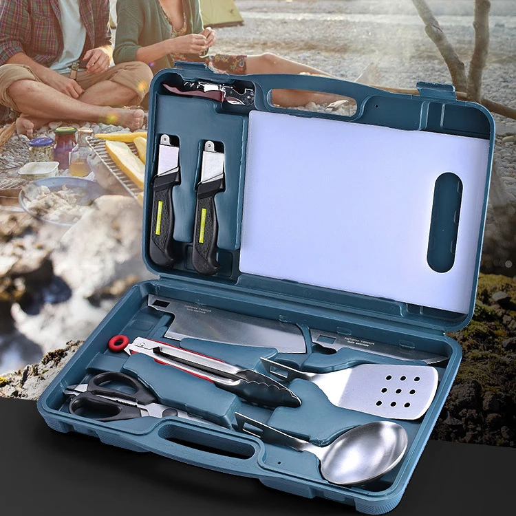 

Camping Kitchen Equipment Camping Cooking Utensils Set Portable Picnic Cookware case - Outdoor BBQ Camp Plastic case 11pcs