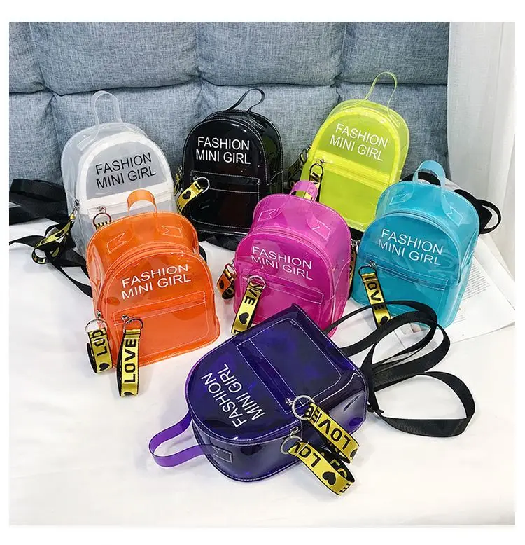 

Luxury mini small clear pvc colorful jelly transparent back pack backpack bag