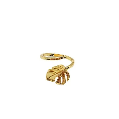 

Simple Style Vintage Gold Plated Banana Leaf Open Band Rings Adjustable Slender Leaf Open Finger Rings