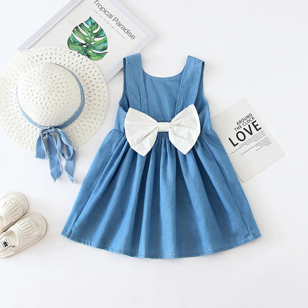 

Children's Dress Summer New Girl's Dress Backless Bow For Baby Girl Clothes + Hat
