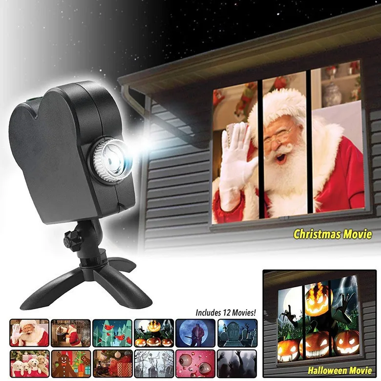 
Halloween Holographic Window Projector Outdoor Garden Decoration 12 Movie Festival Projection Lamp Halloween Christmas Projector 