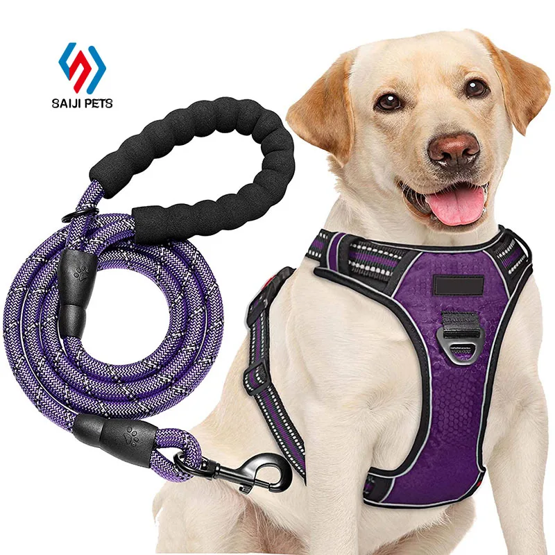 

Saiji custom high end luxury reversible Pechera Para Perro soft walking adjustable dog leash rope reflective harness, As image, customized color