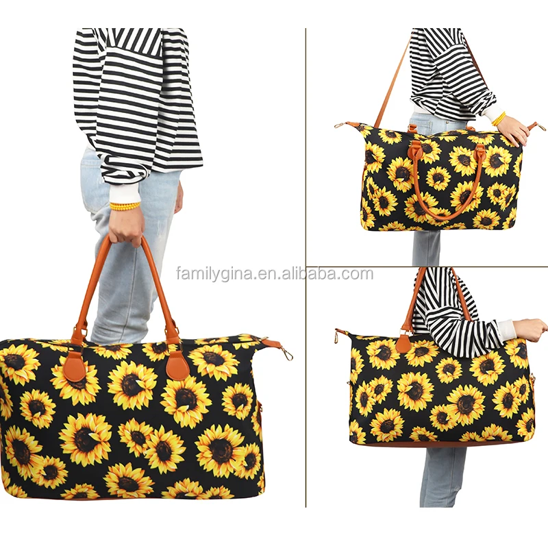 

Ready To Ship Monogrammed Serape Leopard Travel Weekender Canvas Vegan Leather Cowhide Sunflower Duffle Bag, As pics show