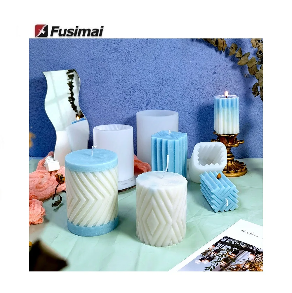 

Fusimai Folding Stripe Cylindrical Silicon Candles Mould Gear Pattern Square Column Candle Silicone Mold