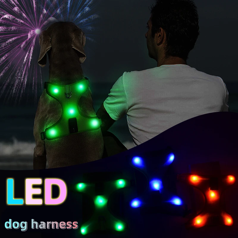 

IP65 waterproof 2022 New Design LED Charge Nylon Neoprene Outdoor Rechargeable LED Dog Harness