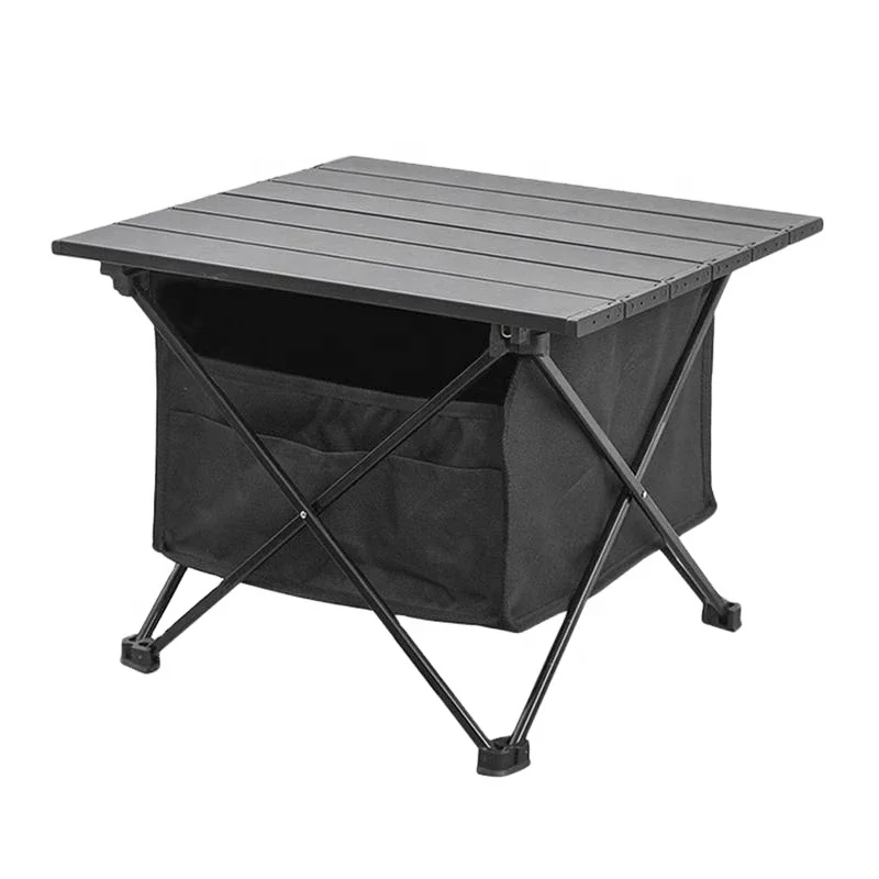 

TY Outdoor aluminum alloy camping picnic portable small table car drive tour folding table booth table, Black