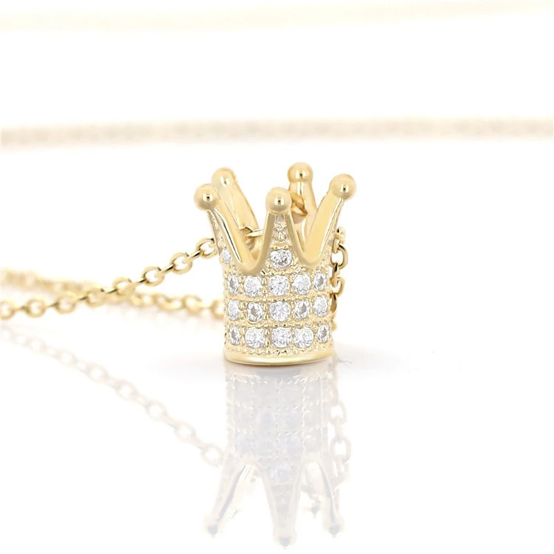 

Hot selling zircon women gifts crown shaped 14k gold plated 925 sterling silver necklace