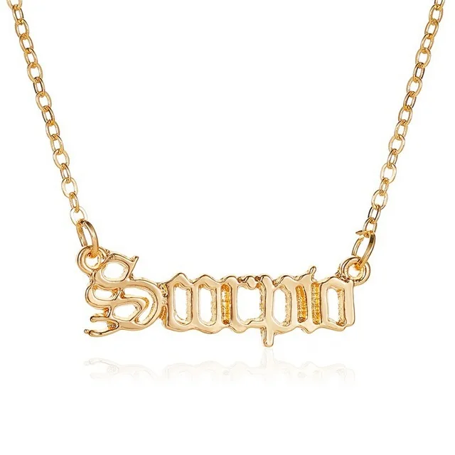 

Gold plated alloy custom alphabet pendant chain necklace 12 constellation letters zodiac sign name personalized necklace