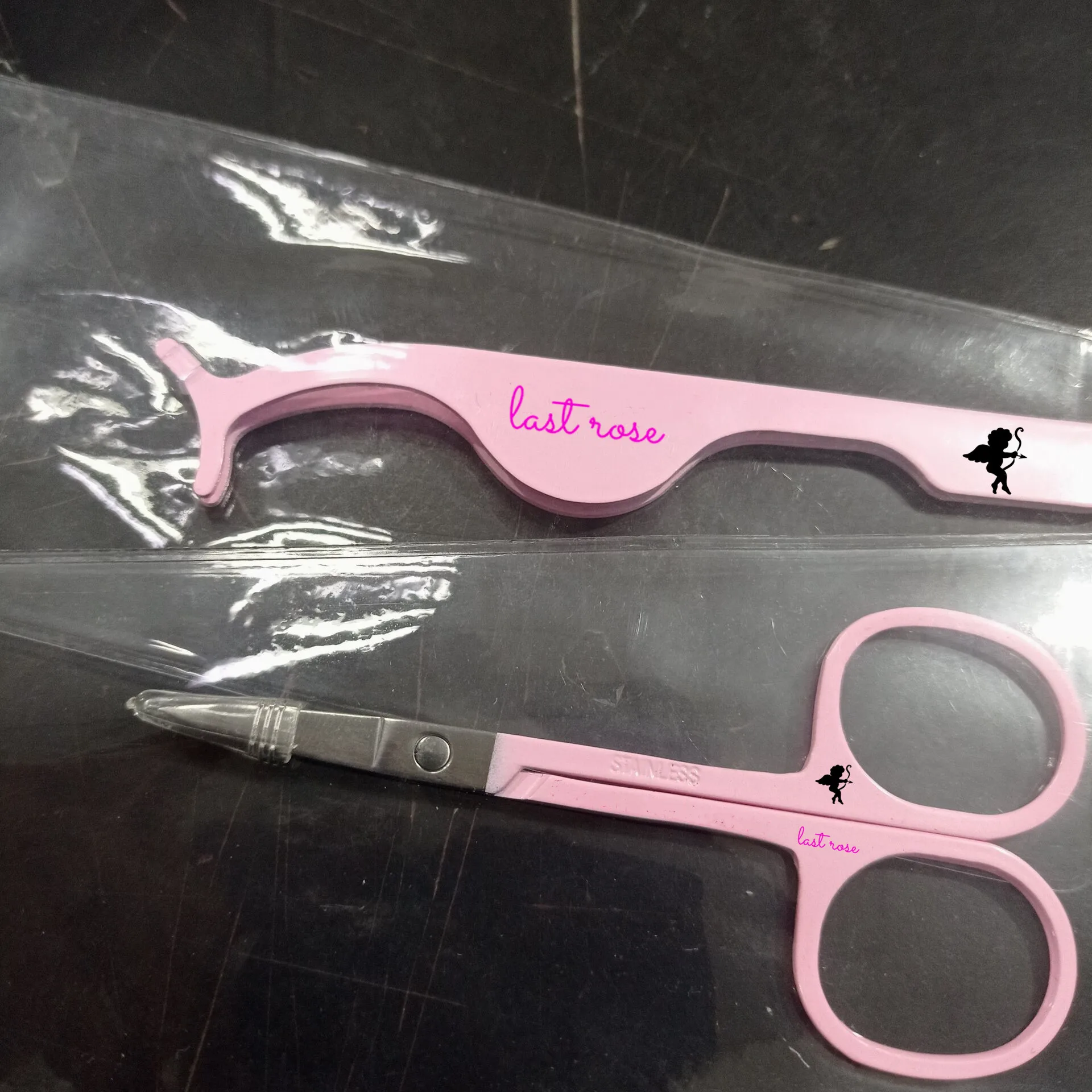 

wholesale pink eyelash applicator,pink mini beauty scissor private label pvc bag, Baby pink/gold/rose gold/black