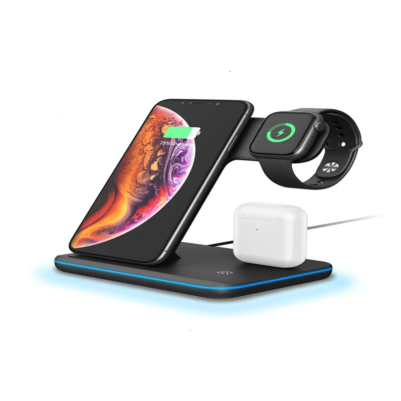 

15W Z5 3 In 1 Wireless Charger stand For Mobile Phone Apple Watch Charger Station Charge For IWatch 4 3-in-1 wireless char, Black/white