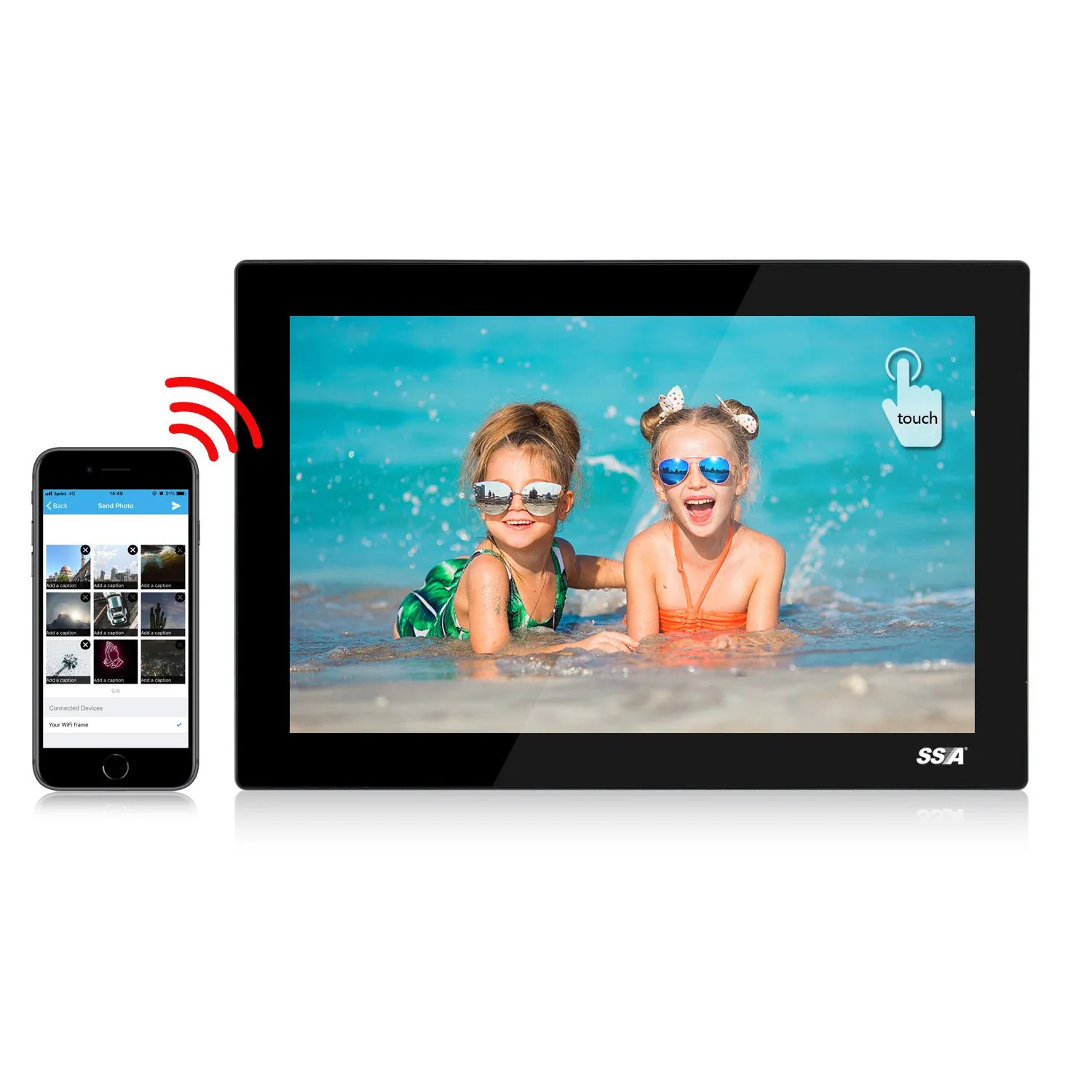 

Body sensor Super Slim 8 Inch Wifi digital frame With Touch Screen and brightness 450 cdm2 from oem factory with large stock