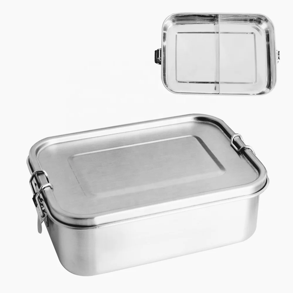 

304 1200ml Rectangular Stainless Steel 2 Compartment Children Bento Lunch Box For Kids leak proof Food Container