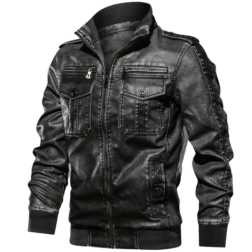 

men's leather jacke Motorcycle coat Stand-up collar zipper casual jacket, As picture