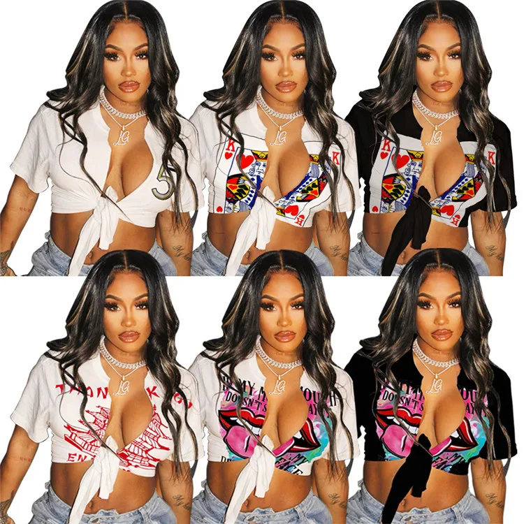 

2022 New Ladies Cardigan Tops Short Sleeve Crop Plus Size Street Wear Summer Women Graphic T-shirt