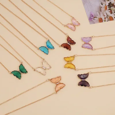 

Hot sale colorful glass butterfly necklace lady stainless steel necklace wholesale, Customized color