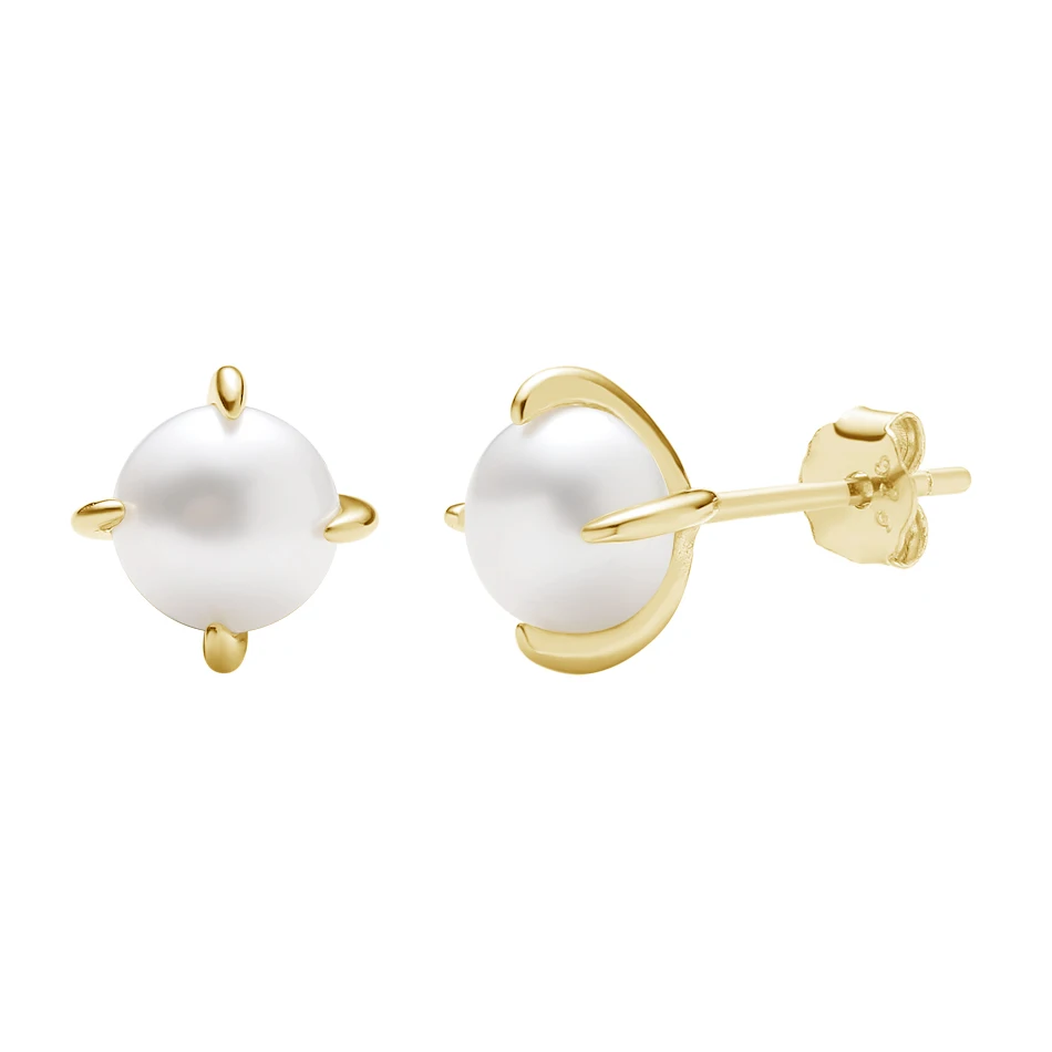 

Minimalist Jewelry Brass Pearl Stud Earrings Gold Plated Solitary Mini Pearl Earrings