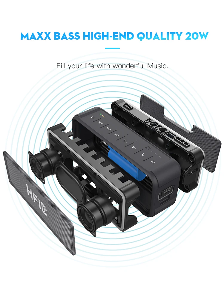Hi-FiD 20w Super Bass Portable Waterproof Bluetooth Speaker with 4000mAh Bluetooth Speaker - ANKUX.COM