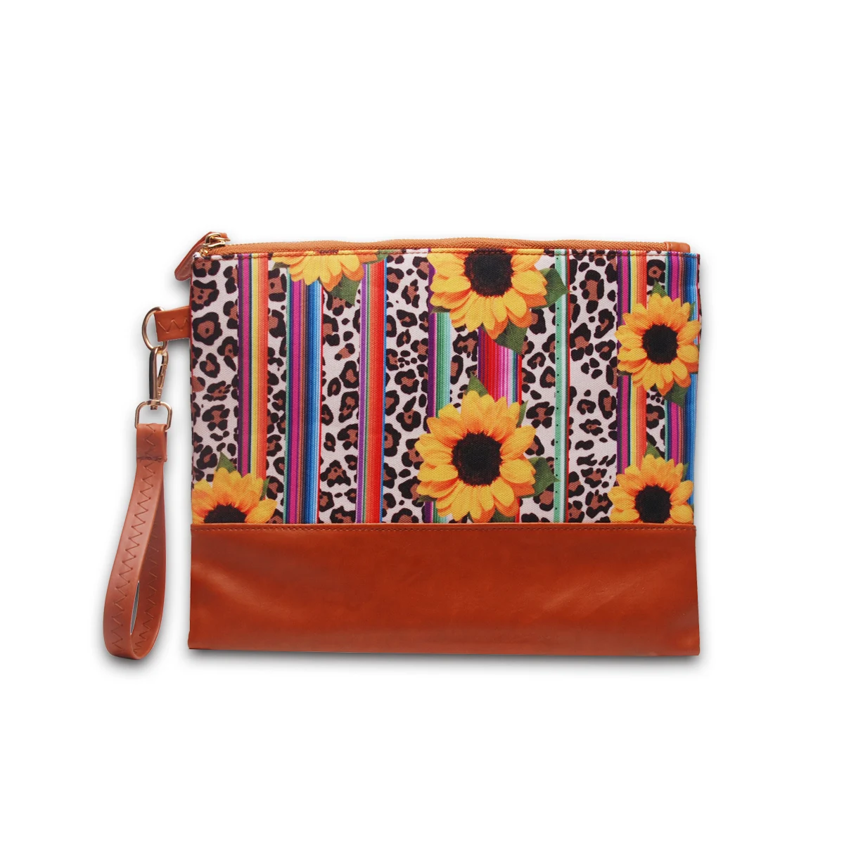 

Women Canvas Cosmetic Leopard Sunflower Zipper Clutch With Organizer Wristlet DOM113-1616