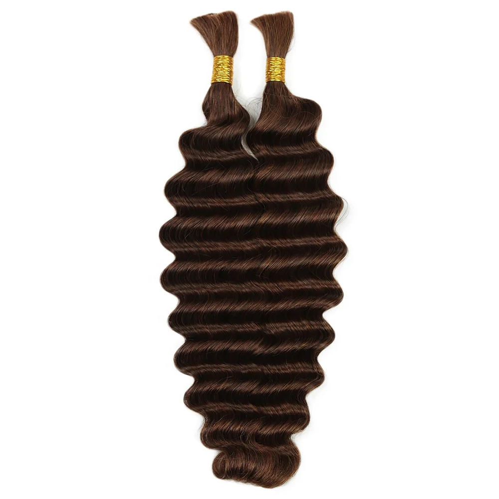4# Bulk Human Hair for Braiding Color Double Drawn Deep Wave Bulk Human Hair No Weft Bundles for Boho Knotsless Braids